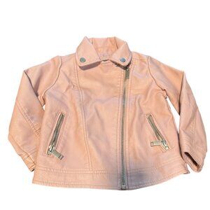 Girls Toddlers Faux Leather Pink Moto Jacket 18-24M With Asymmetrical Zipper